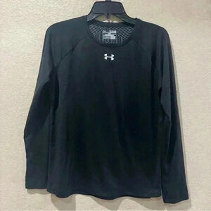 Under Armour Cold Gear Unisex Black Thumb Hole Long Sleeve Shirt Loose Size YXL